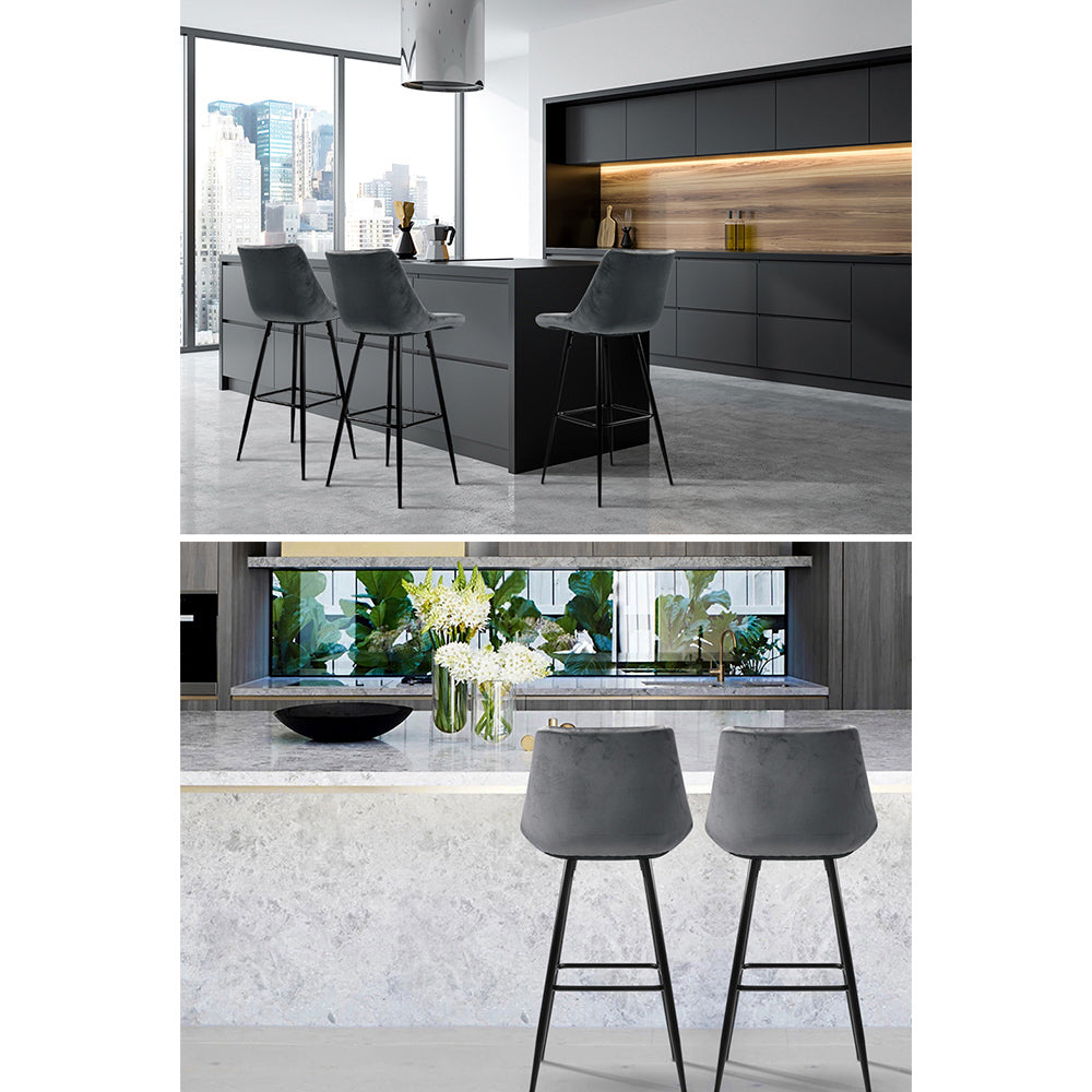 Ace Velvet Bar Stool (Set of 2) Grey