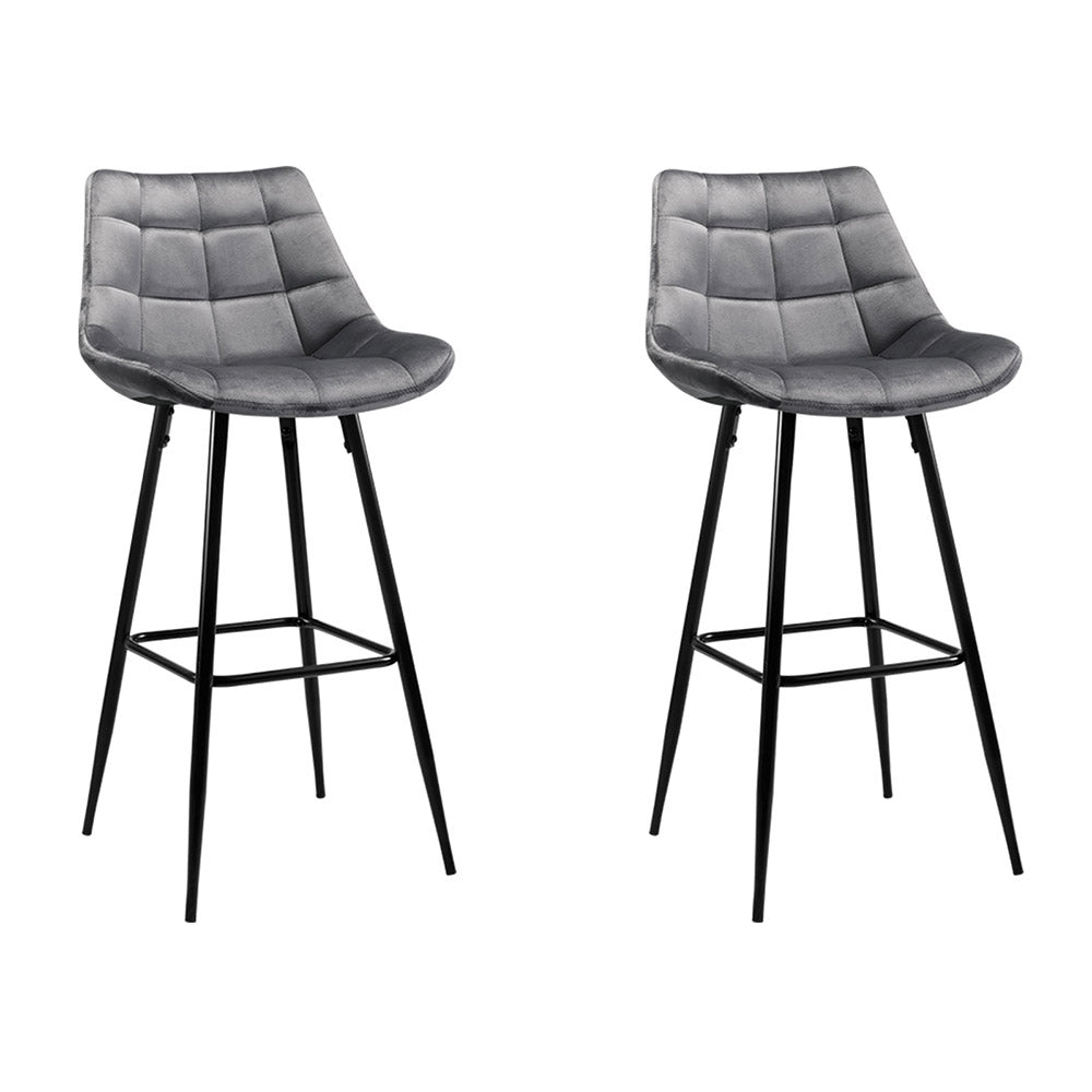 Ace Velvet Bar Stool (Set of 2) Grey