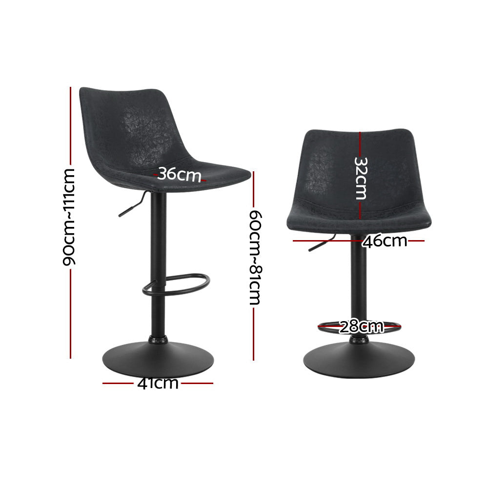 Ferris Leather Bar Stool Swivel Adjustable (Set of 2) Black