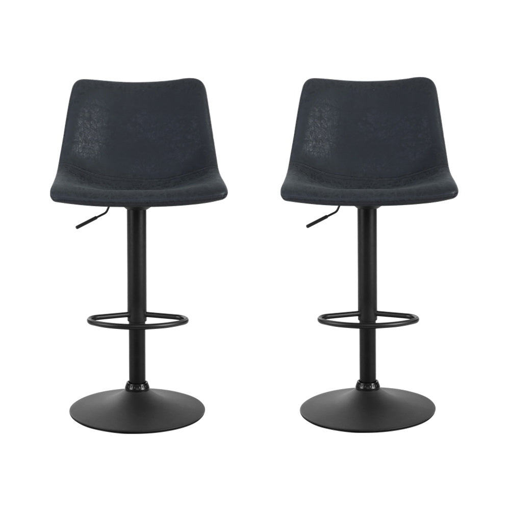 Ferris Leather Bar Stool Swivel Adjustable (Set of 2) Black