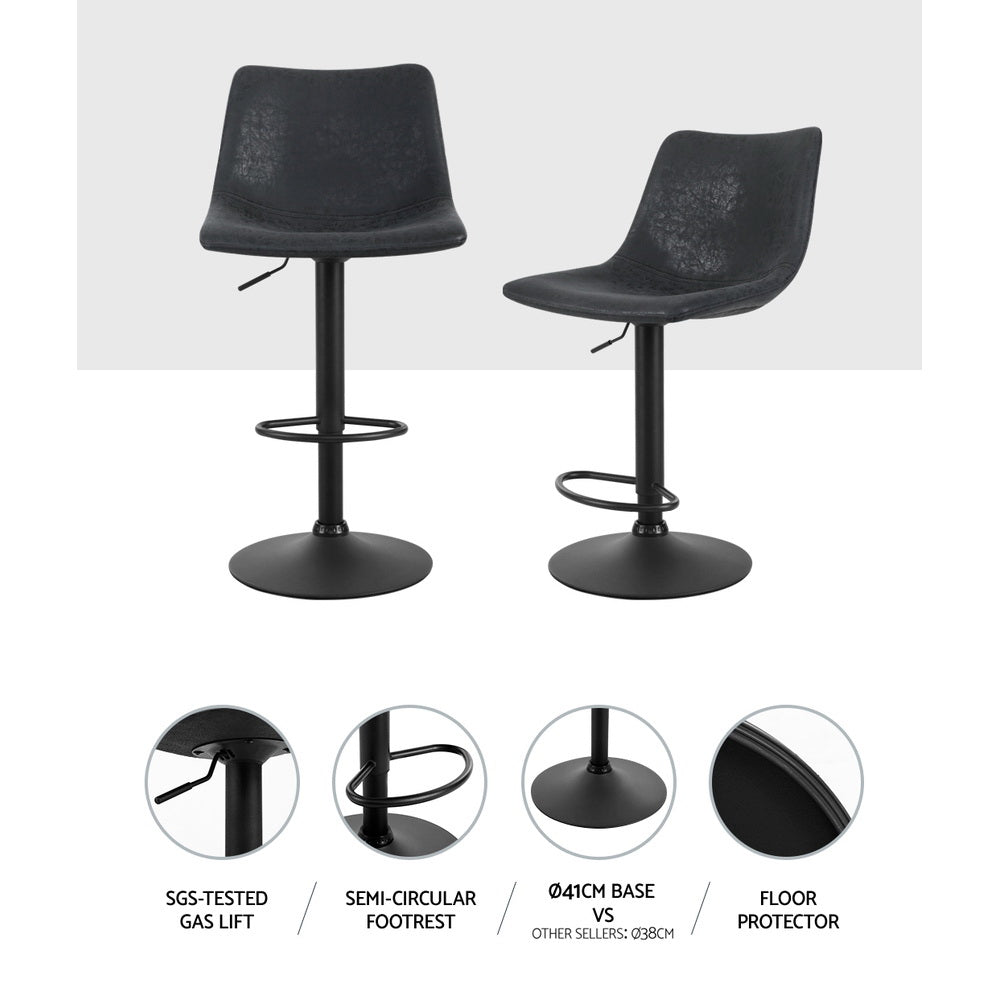 Ferris Leather Bar Stool Swivel Adjustable (Set of 2) Black