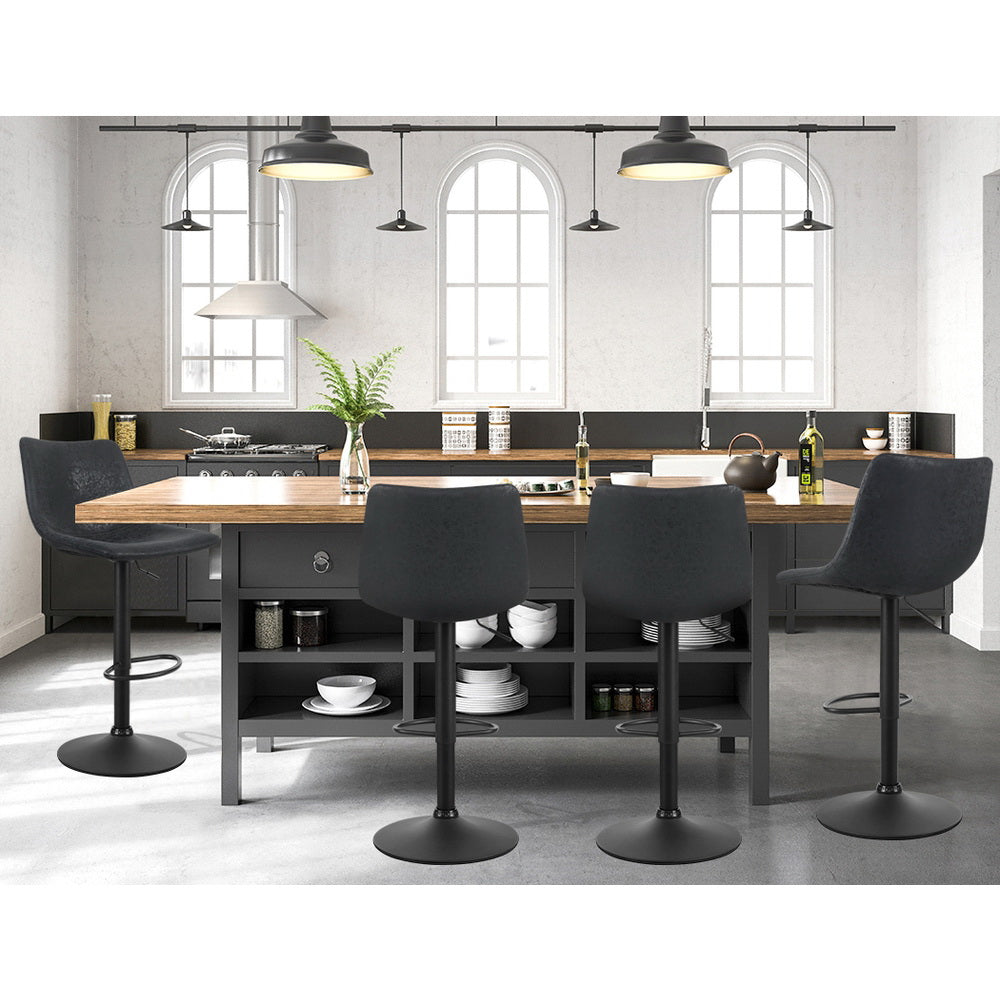 Ferris Leather Bar Stool Swivel Adjustable (Set of 2) Black