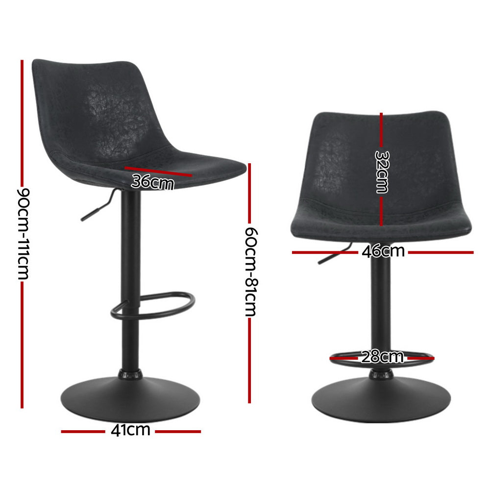 Heath Leather Bar Stool Swivel Adjustable (Set of 4) Black