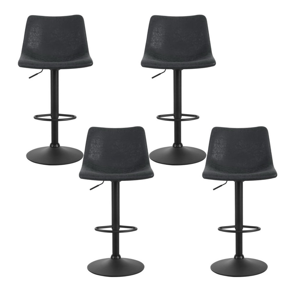 Heath Leather Bar Stool Swivel Adjustable (Set of 4) Black