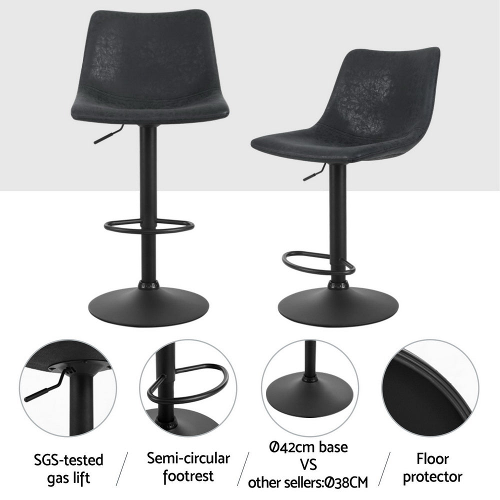 Heath Leather Bar Stool Swivel Adjustable (Set of 4) Black