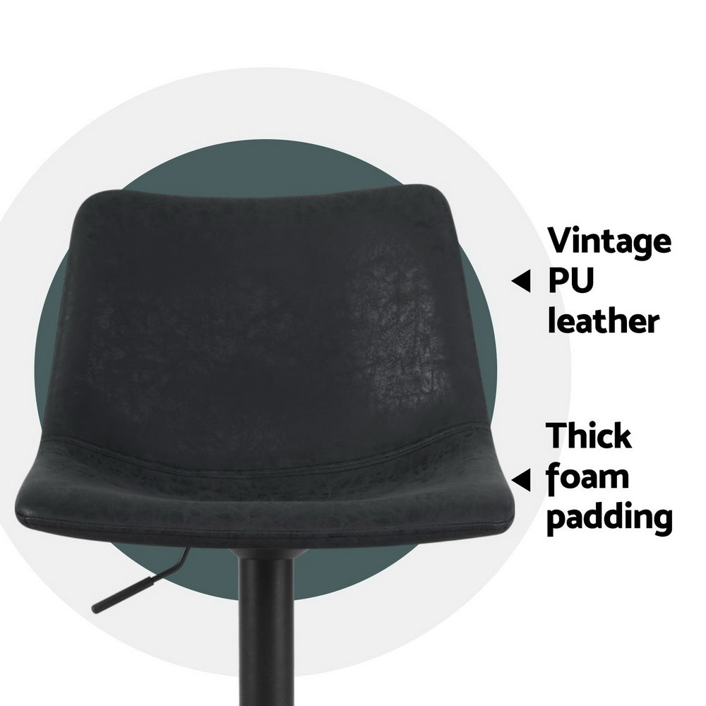 Heath Leather Bar Stool Swivel Adjustable (Set of 4) Black