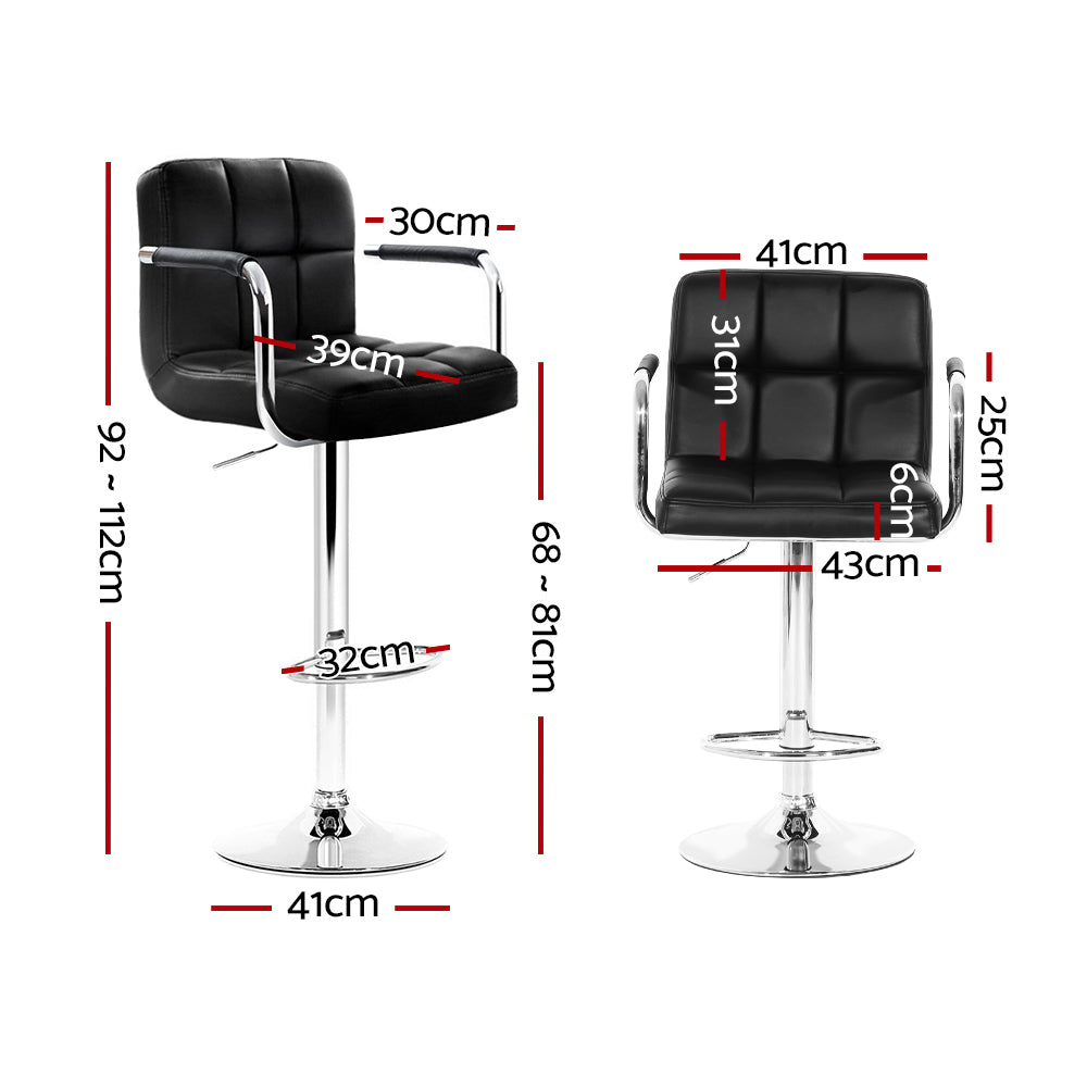 Storm Leather Bar Stool Adjustable with Armrest (Set of 2) Black