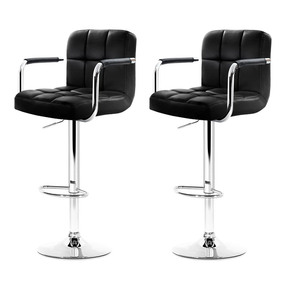 Storm Leather Bar Stool Adjustable with Armrest (Set of 2) Black