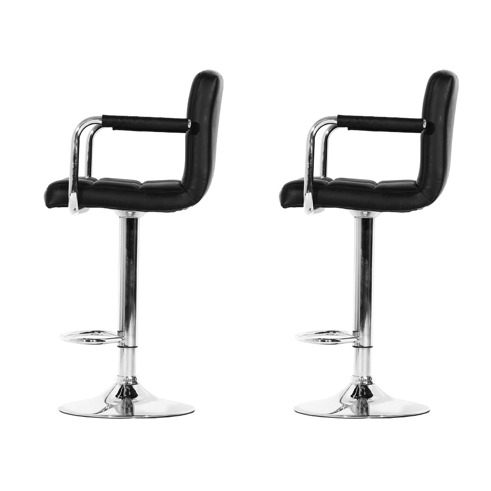 Storm Leather Bar Stool Adjustable with Armrest (Set of 2) Black