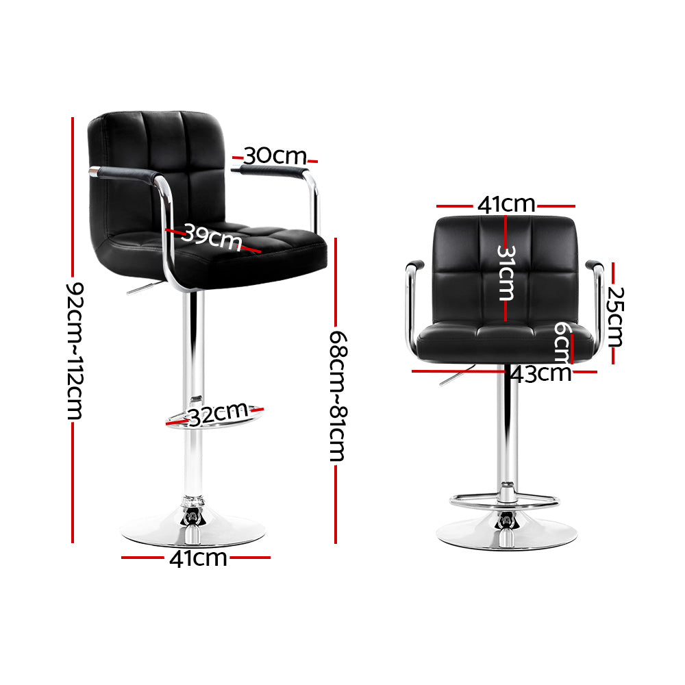 Kirk Leather Bar Stool Adjustable with Armrest (Set of 4) Black