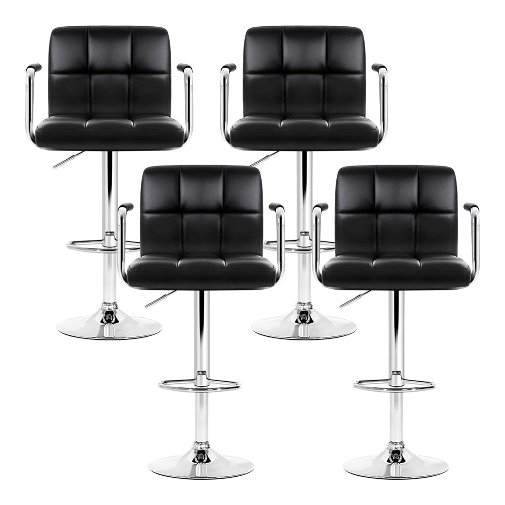 Kirk Leather Bar Stool Adjustable with Armrest (Set of 4) Black