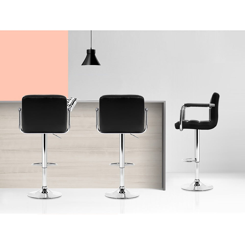 Kirk Leather Bar Stool Adjustable with Armrest (Set of 4) Black