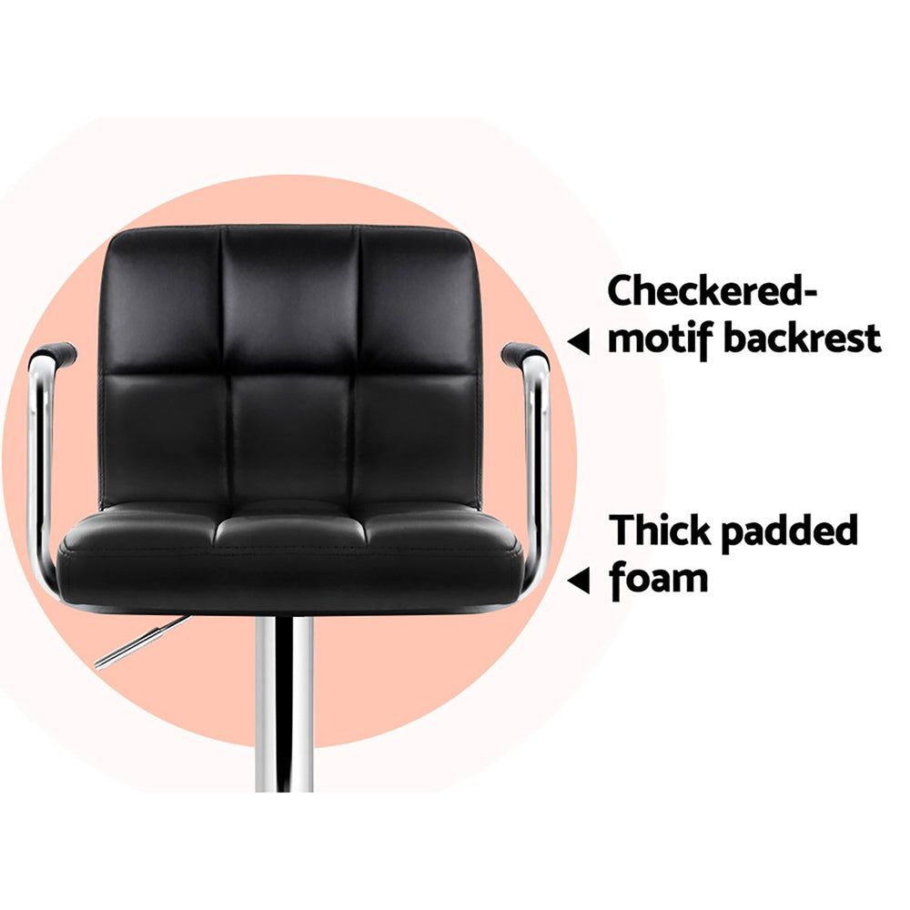 Kirk Leather Bar Stool Adjustable with Armrest (Set of 4) Black