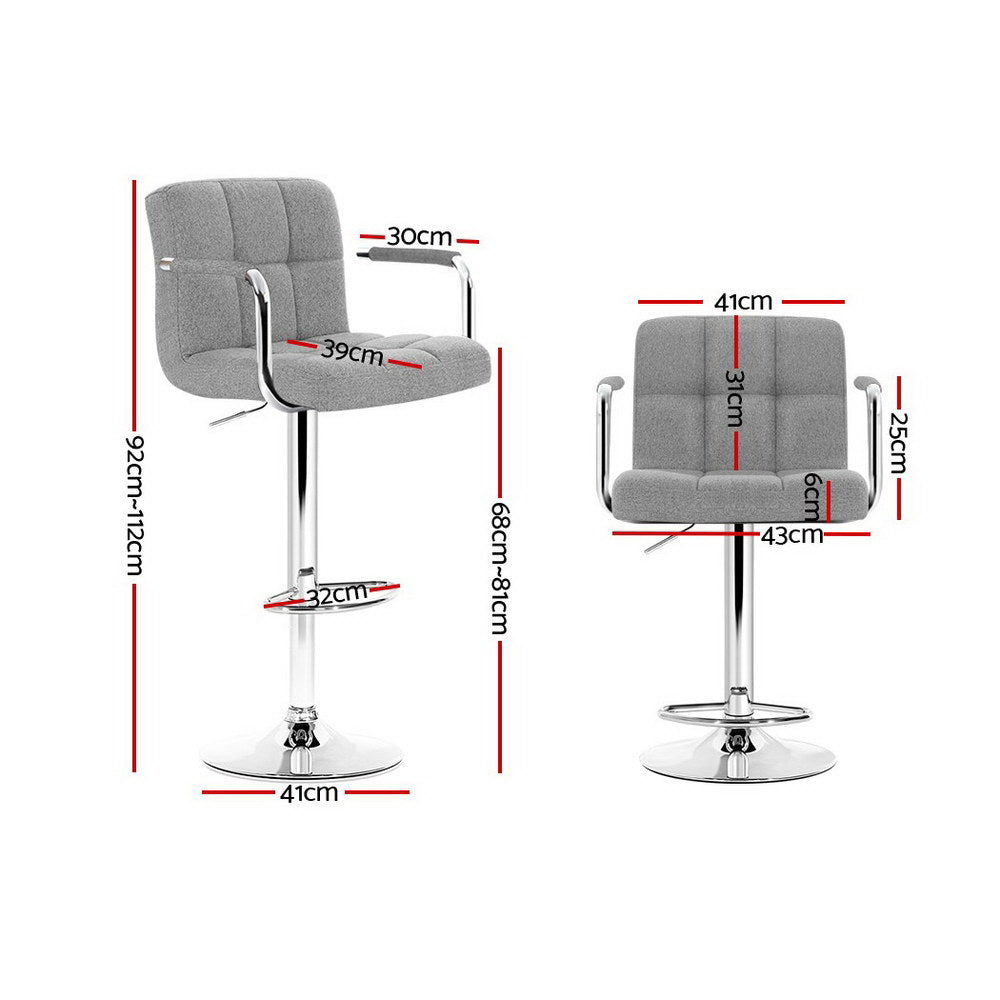 Ivan Fabric Bar Stool Adjustable with Armrest (Set of 2) Grey