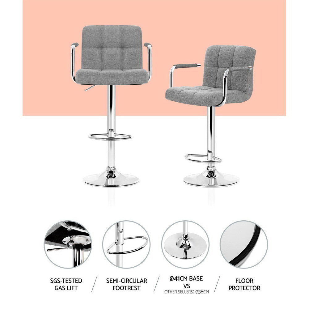 Ivan Fabric Bar Stool Adjustable with Armrest (Set of 2) Grey