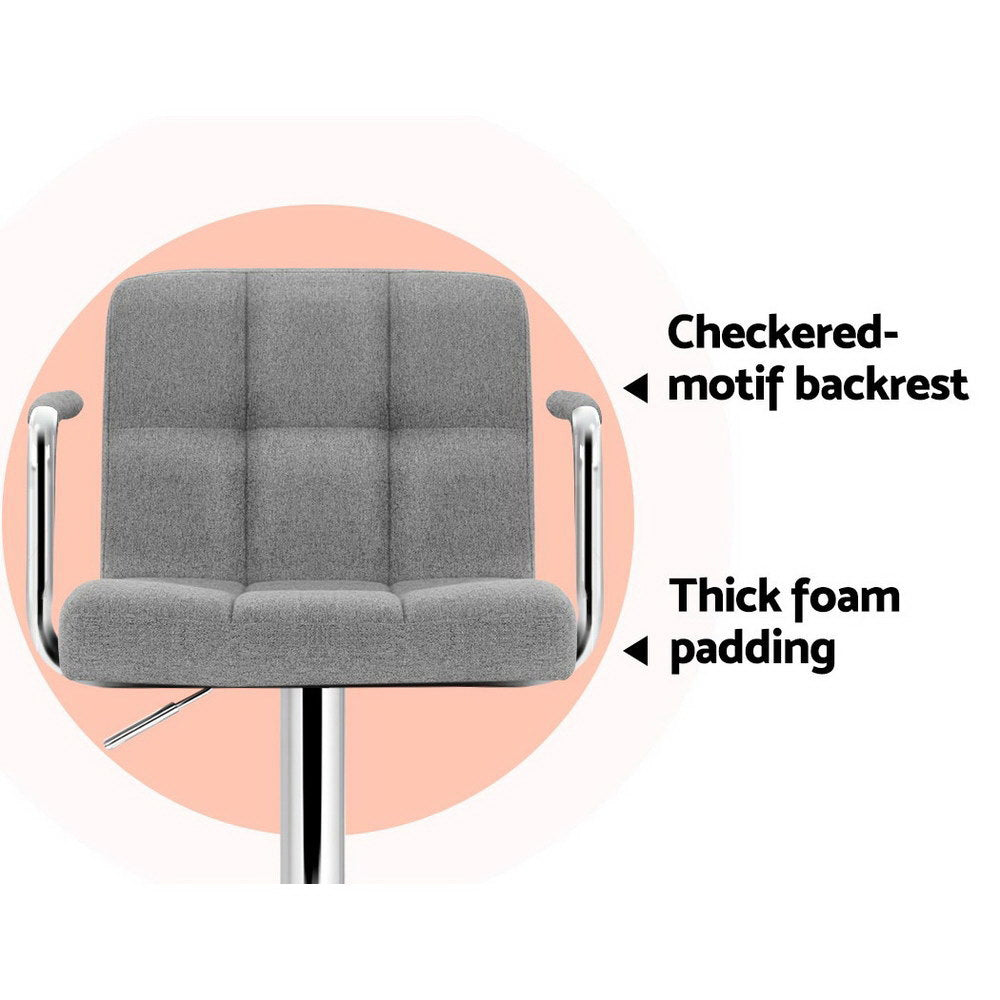 Ivan Fabric Bar Stool Adjustable with Armrest (Set of 2) Grey