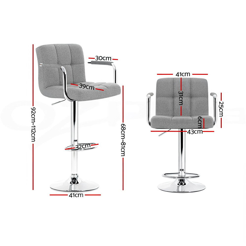 Gage Fabric Bar Stool Adjustable with Armrest (Set of 4) Grey