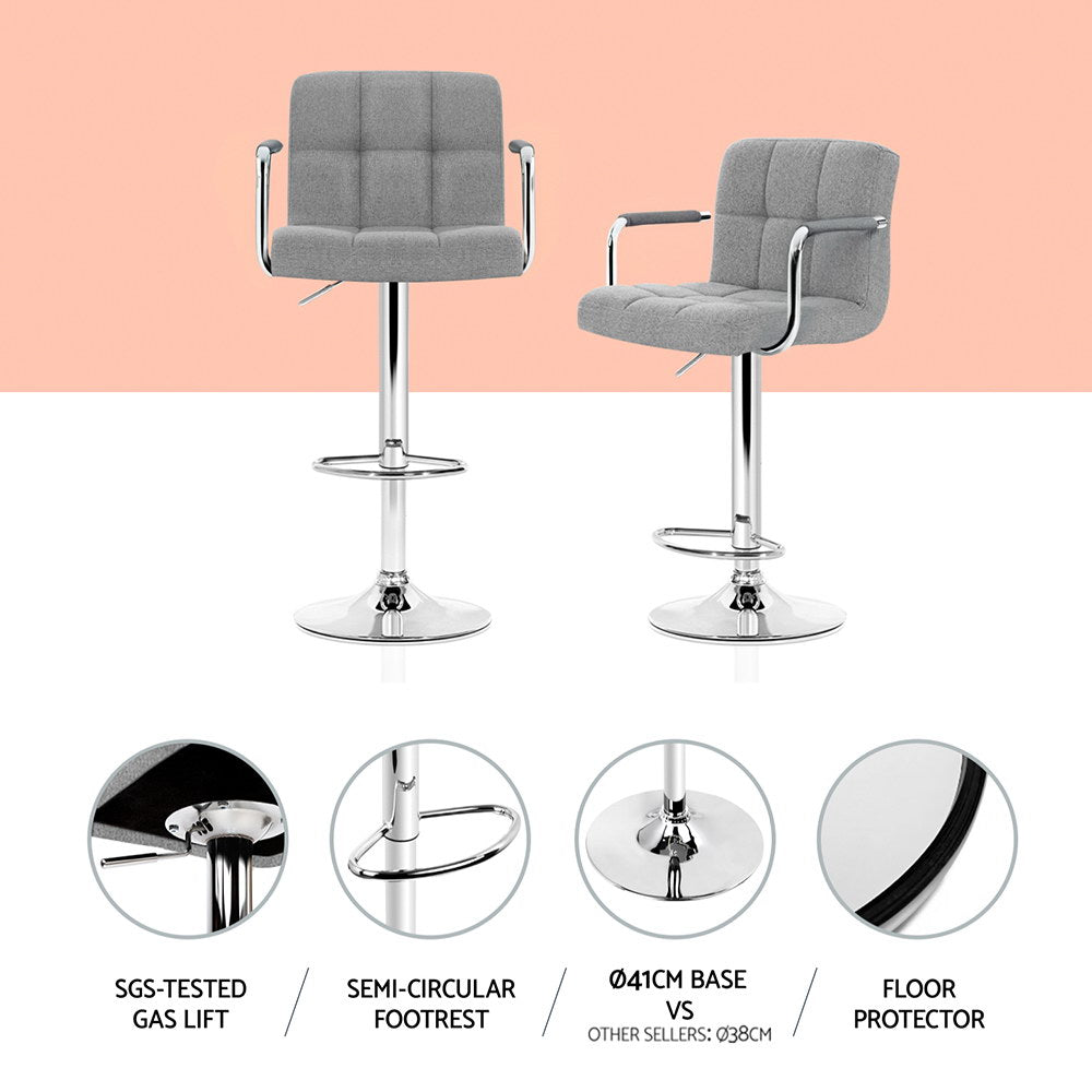 Gage Fabric Bar Stool Adjustable with Armrest (Set of 4) Grey