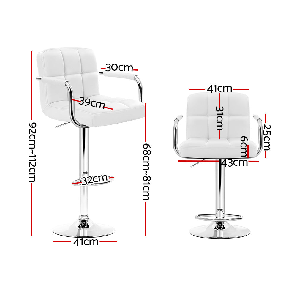 Rowan Leather Bar Stool Adjustable with Armrest (Set of 2) White