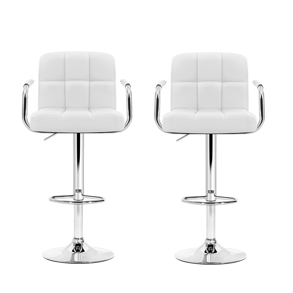Rowan Leather Bar Stool Adjustable with Armrest (Set of 2) White