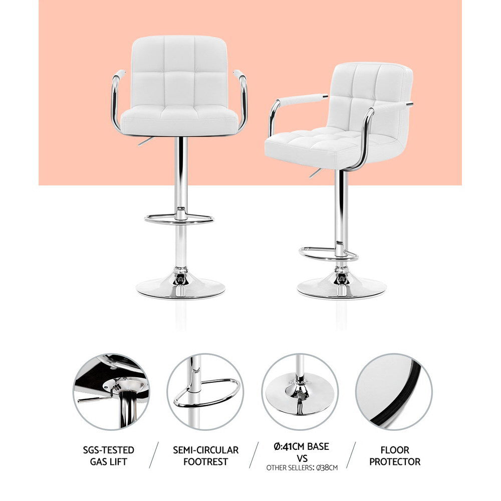 Rowan Leather Bar Stool Adjustable with Armrest (Set of 2) White