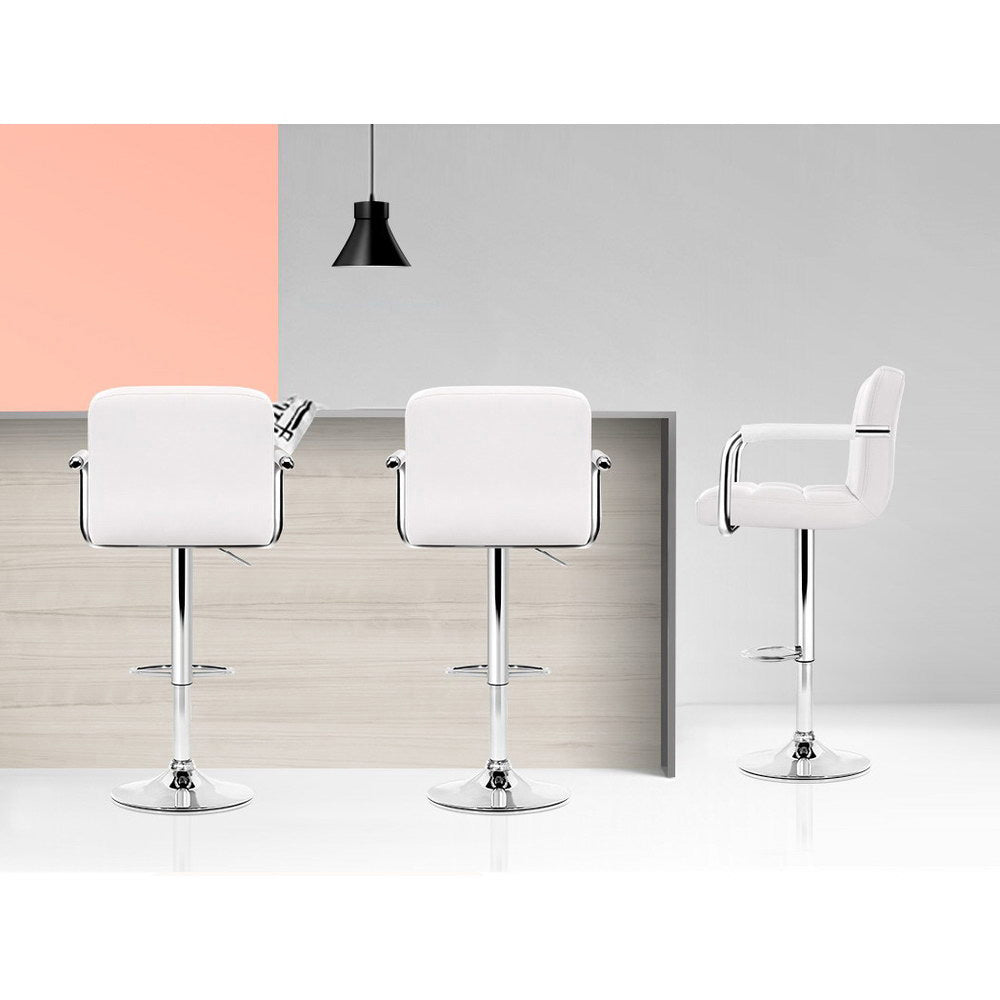 Rowan Leather Bar Stool Adjustable with Armrest (Set of 2) White