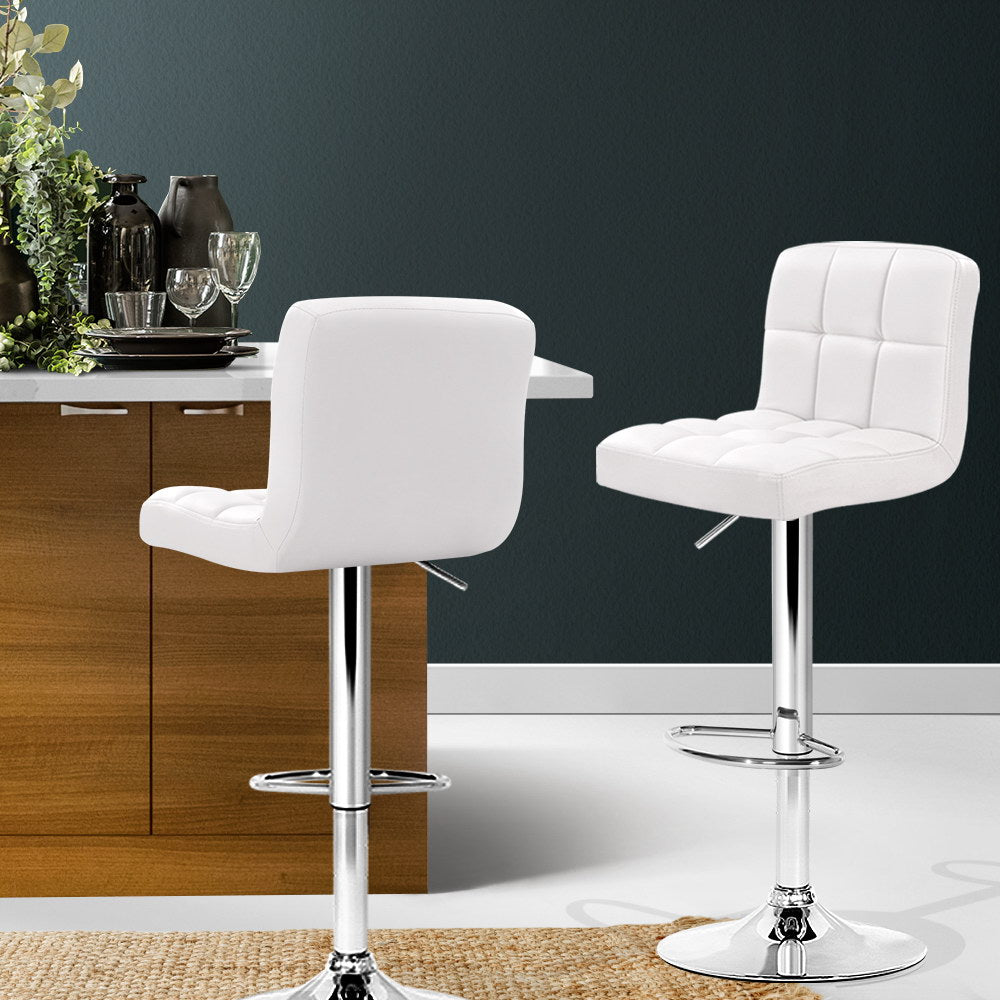 Rowan Leather Bar Stool Adjustable with Armrest (Set of 2) White