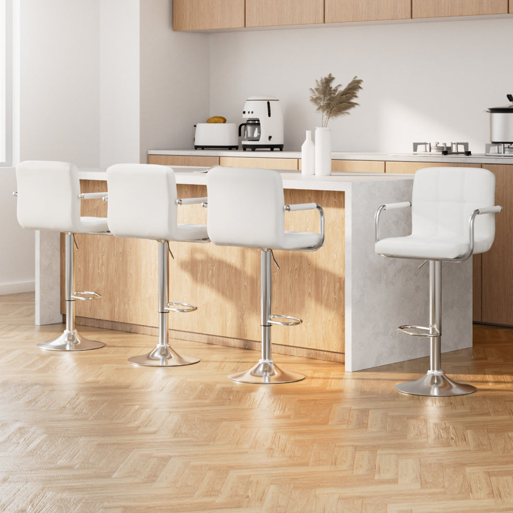 Artiss 4x Bar Stools Leather Gas Lift w/Armrest White