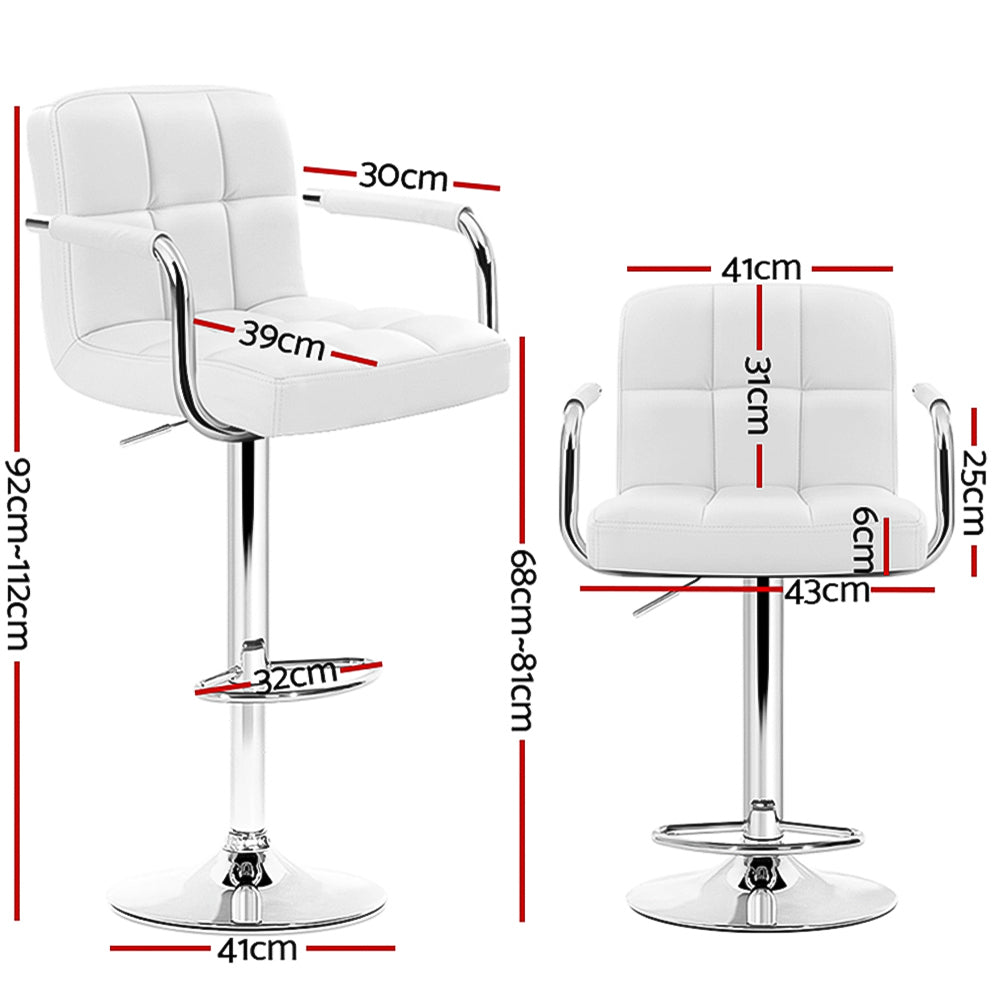 Fitz Leather Bar Stool Adjustable with Armrest (Set of 4) White