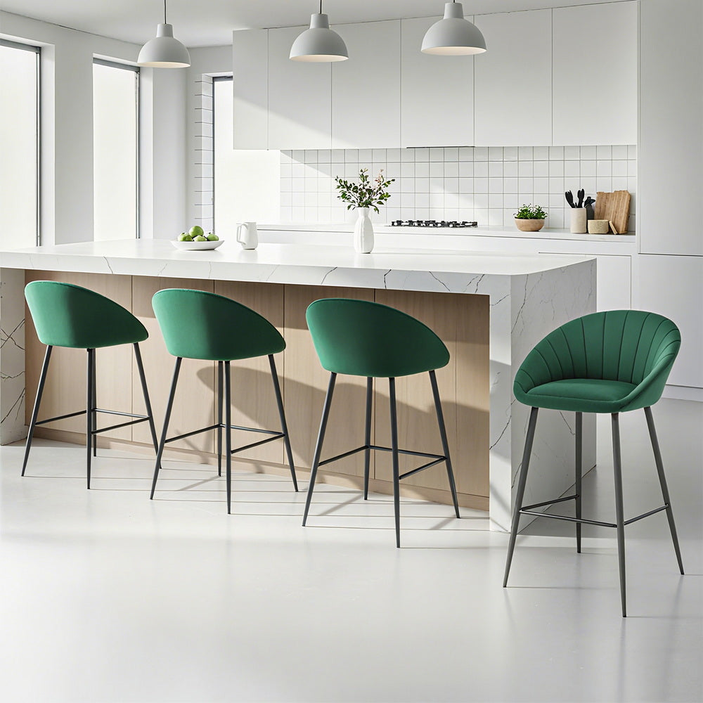 Yuri Velvet Counter Stool (Set of 4) Green