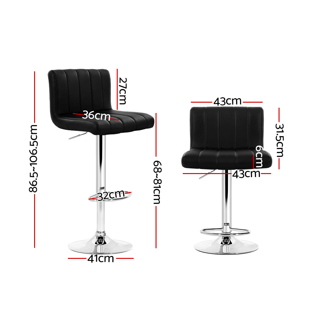 Rolf Leather Bar Stool Adjustable (Set of 2) Black