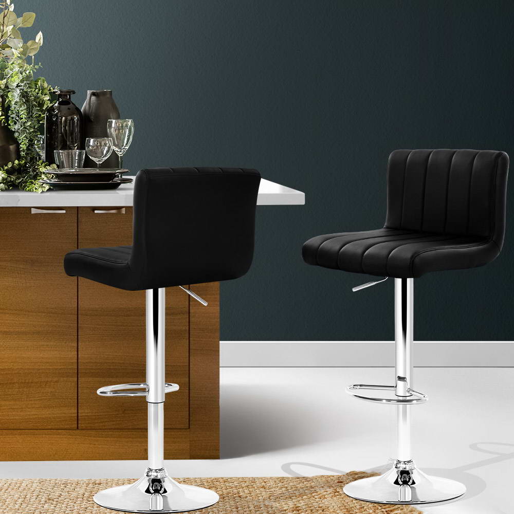 Rolf Leather Bar Stool Adjustable (Set of 2) Black