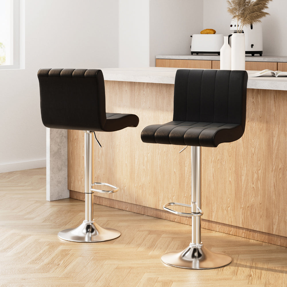 Rolf Leather Bar Stool Adjustable (Set of 2) Black