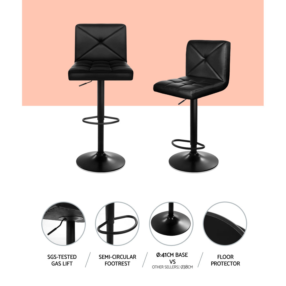 Ford Leather Bar Stool Adjustable (Set of 4) Black