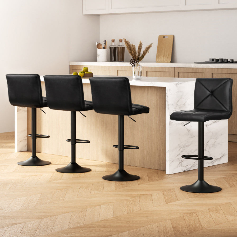 Ford Leather Bar Stool Adjustable (Set of 4) Black