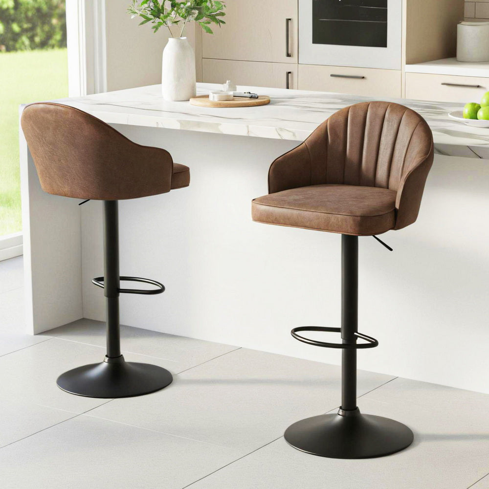 Clay Leather Counter Stool Swivel Adjustable (Set of 2) Brown