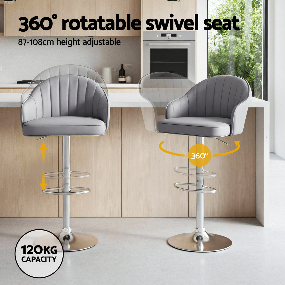 Ivor Leather Counter Stool Swivel Adjustable (Set of 2) Grey