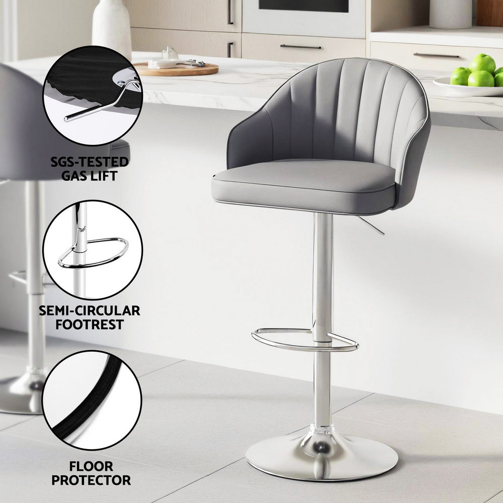 Ivor Leather Counter Stool Swivel Adjustable (Set of 2) Grey