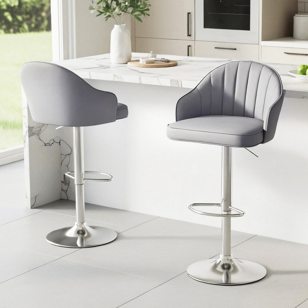 Ivor Leather Counter Stool Swivel Adjustable (Set of 2) Grey