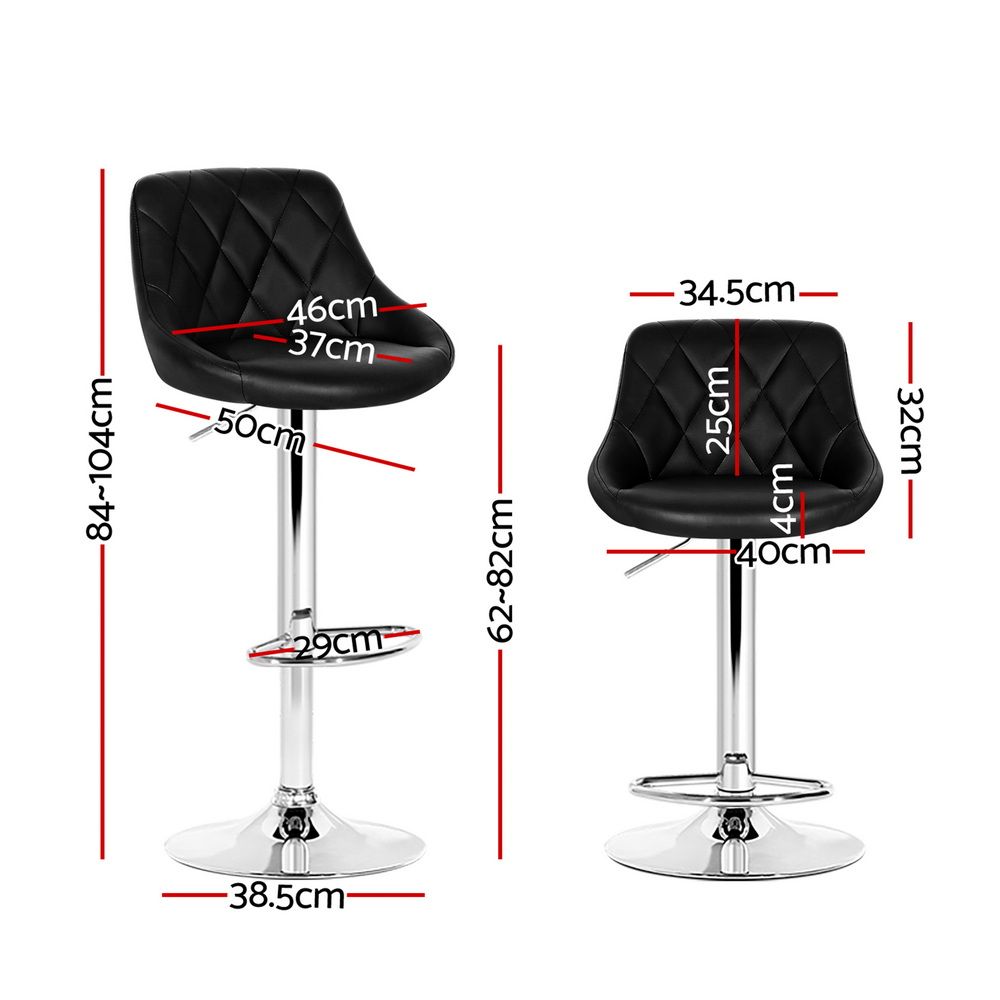 Iago Leather Bar Stool Adjustable Padded (Set of 4) Black