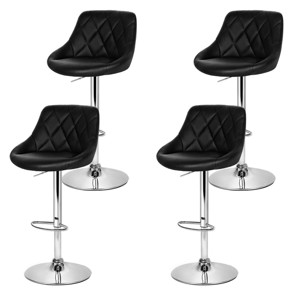 Iago Leather Bar Stool Adjustable Padded (Set of 4) Black