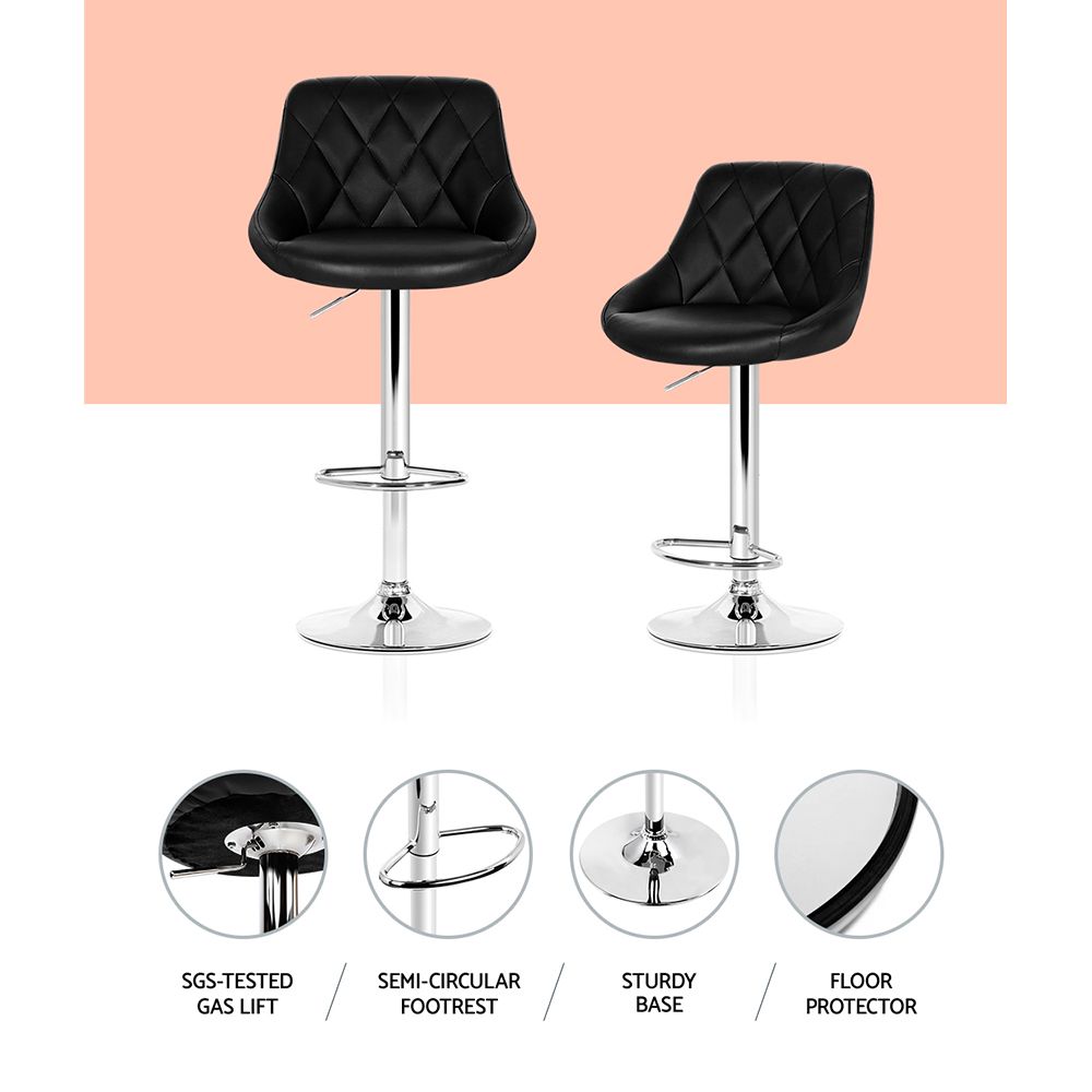 Iago Leather Bar Stool Adjustable Padded (Set of 4) Black