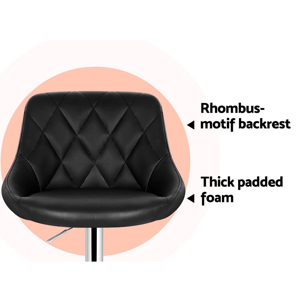 Iago Leather Bar Stool Adjustable Padded (Set of 4) Black