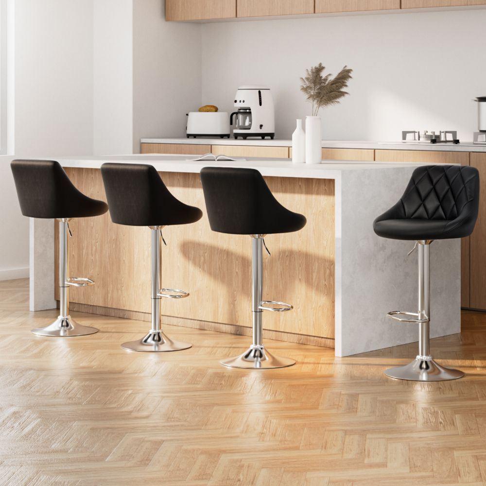 Iago Leather Bar Stool Adjustable Padded (Set of 4) Black