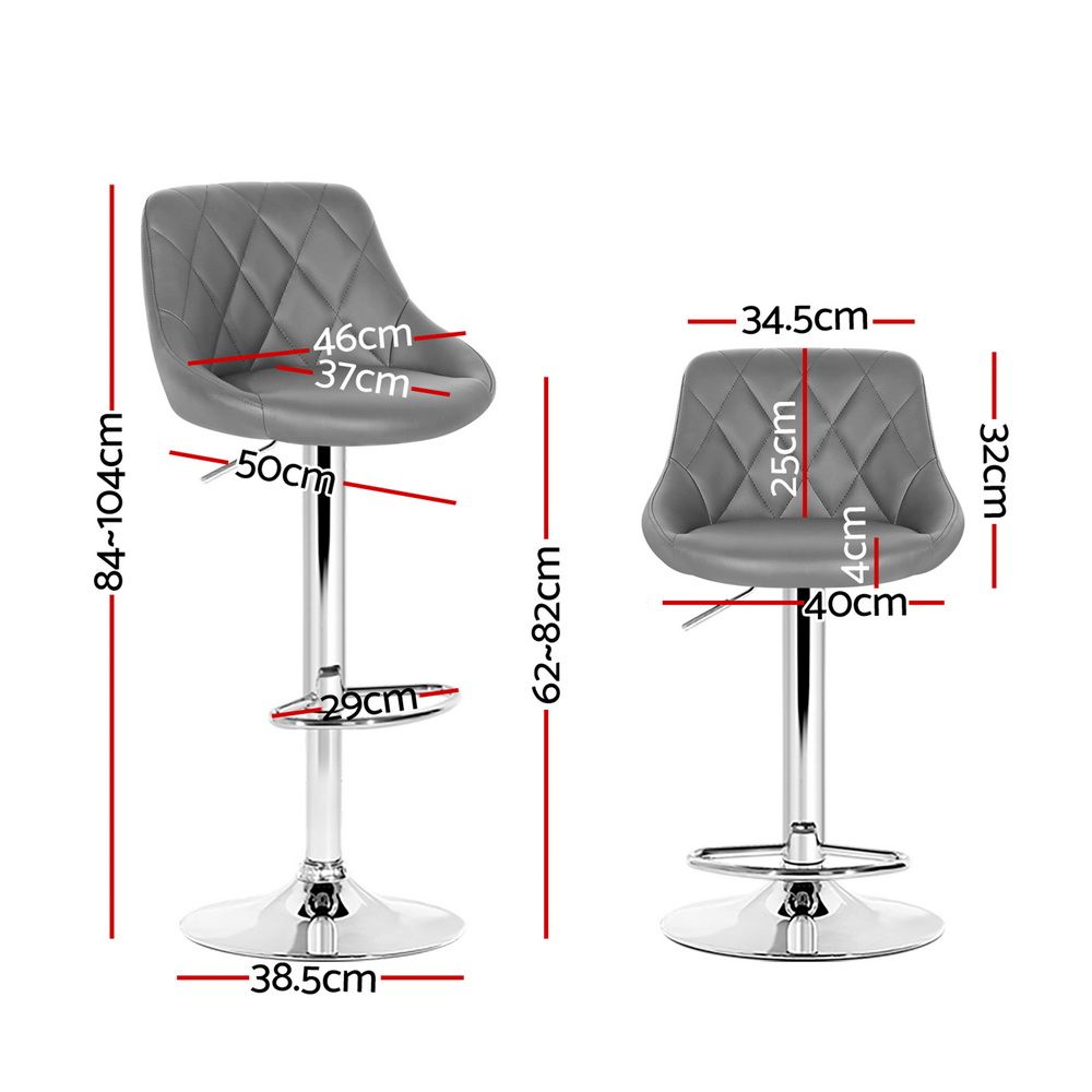 Cole Leather Bar Stool Adjustable Padded (Set of 2) Grey