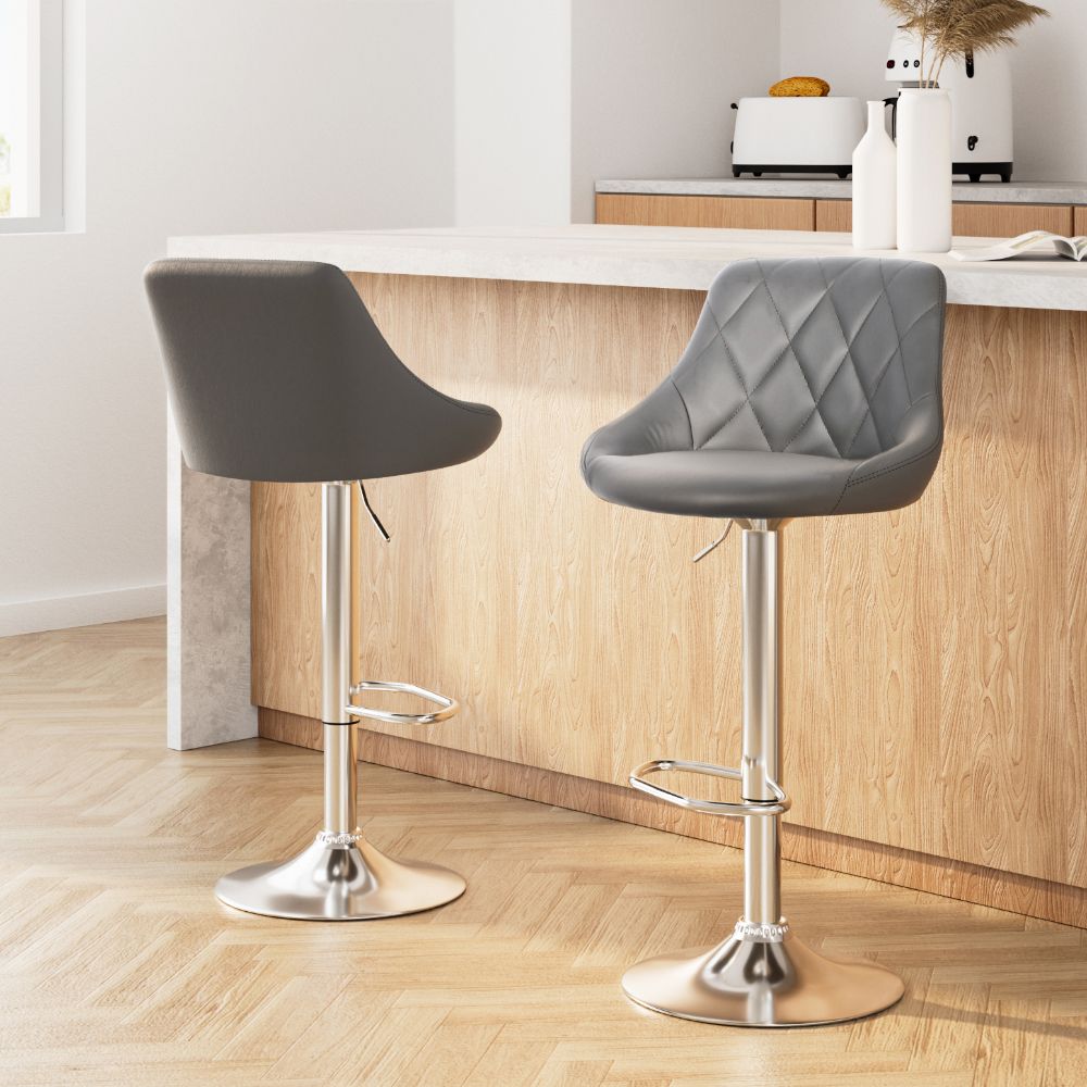 Cole Leather Bar Stool Adjustable Padded (Set of 2) Grey