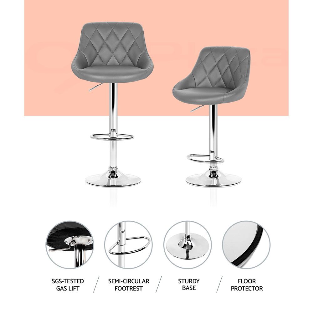 Remy Leather Bar Stool Adjustable Padded (Set of 4) Grey