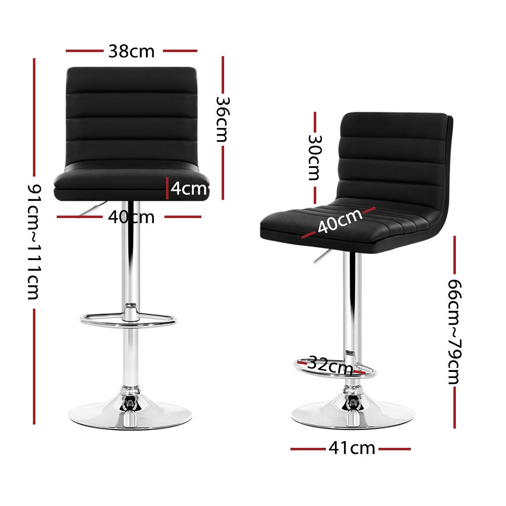 Irving Leather Bar Stool Adjustable Padded (Set of 4) Black