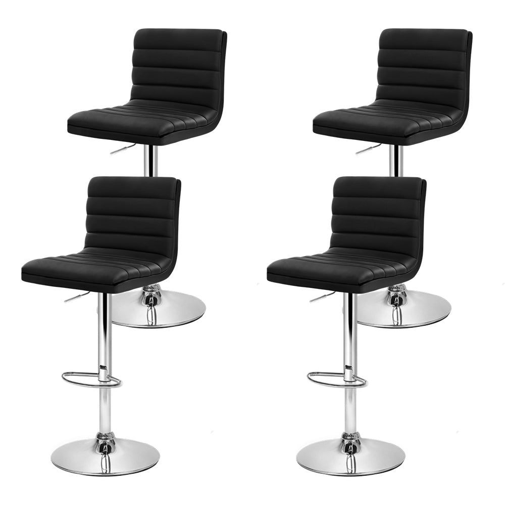 Irving Leather Bar Stool Adjustable Padded (Set of 4) Black