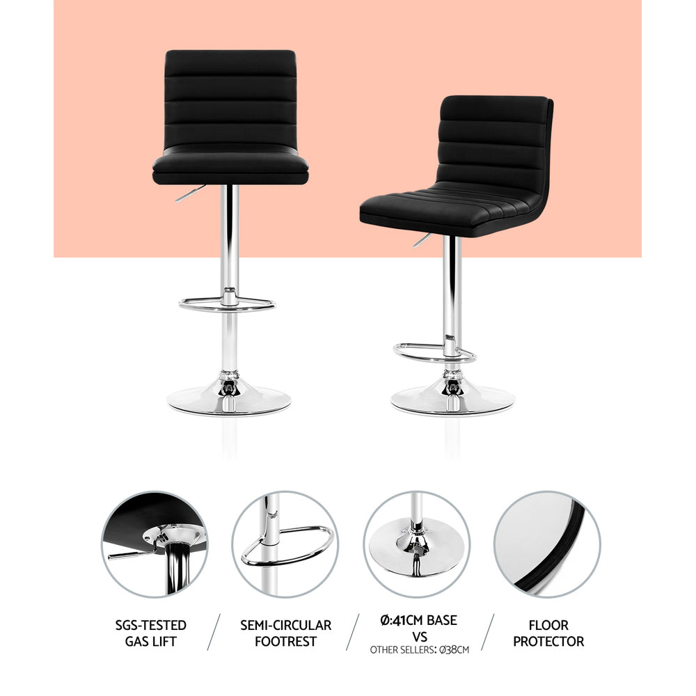 Irving Leather Bar Stool Adjustable Padded (Set of 4) Black